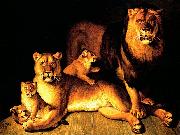 Jean Baptiste Huet A pride of lions oil